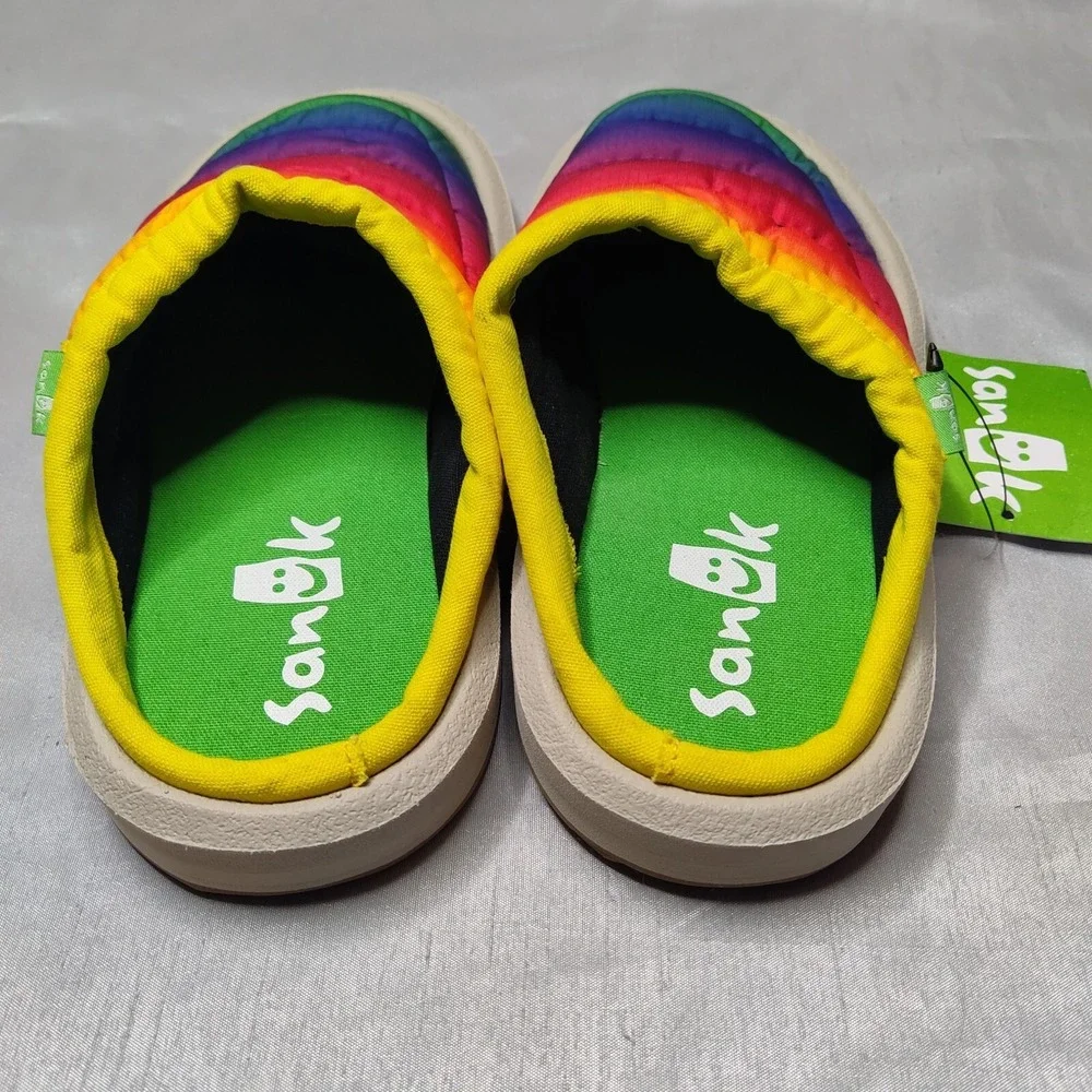 SANUK Girls Size 3 Lil Puffer Low Rainbow Mule Sandal Slippers‎ NEW